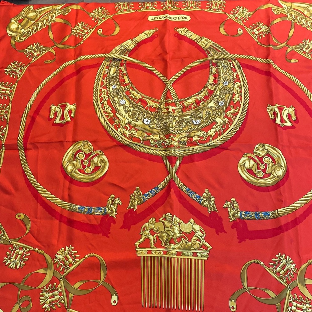 Authentic HERMES SILK SCARF LES CAVALIERS D'OR